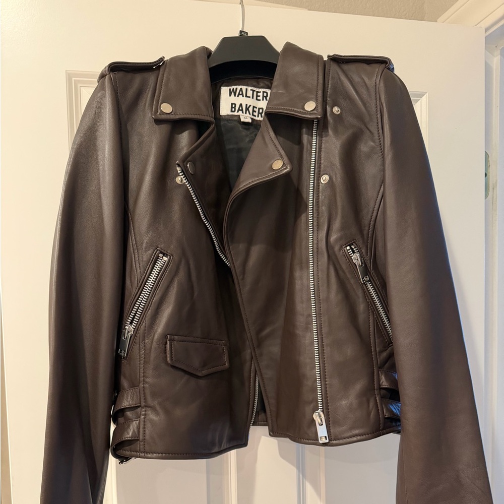 Walter Baker Brown Leather Jacket with Silver Hardware